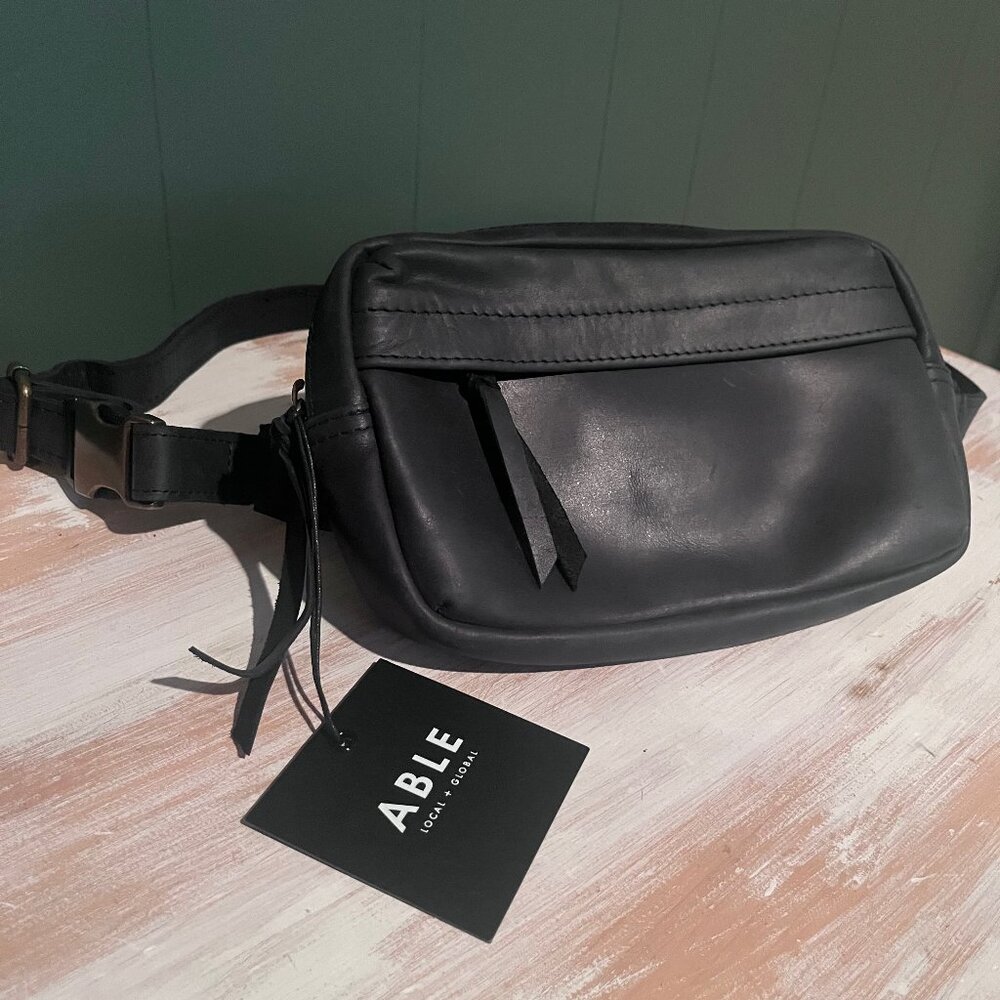 ABLE Aminta Belt Bag, Leather, Black, NWT